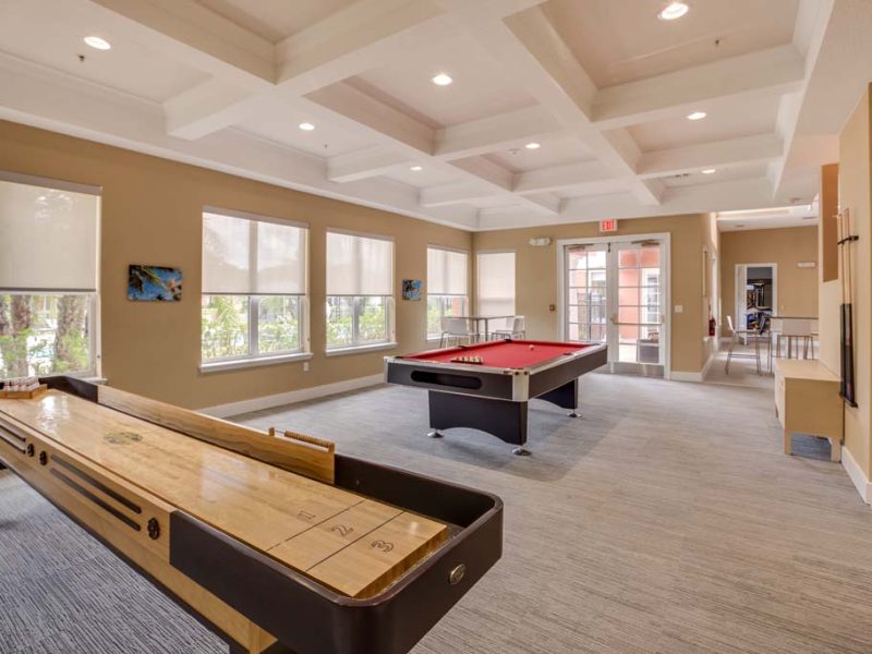 This image shows the oversized clubhouse featuring the billiard and shuffleboard.